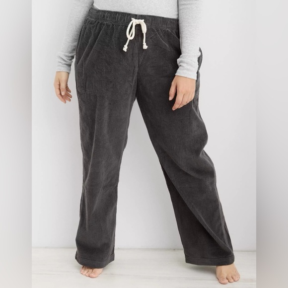 aerie Pants - AERIE Corduroy Low Rise Pant Slouchy Fit Wide Leg Elastic Drawstring Waist